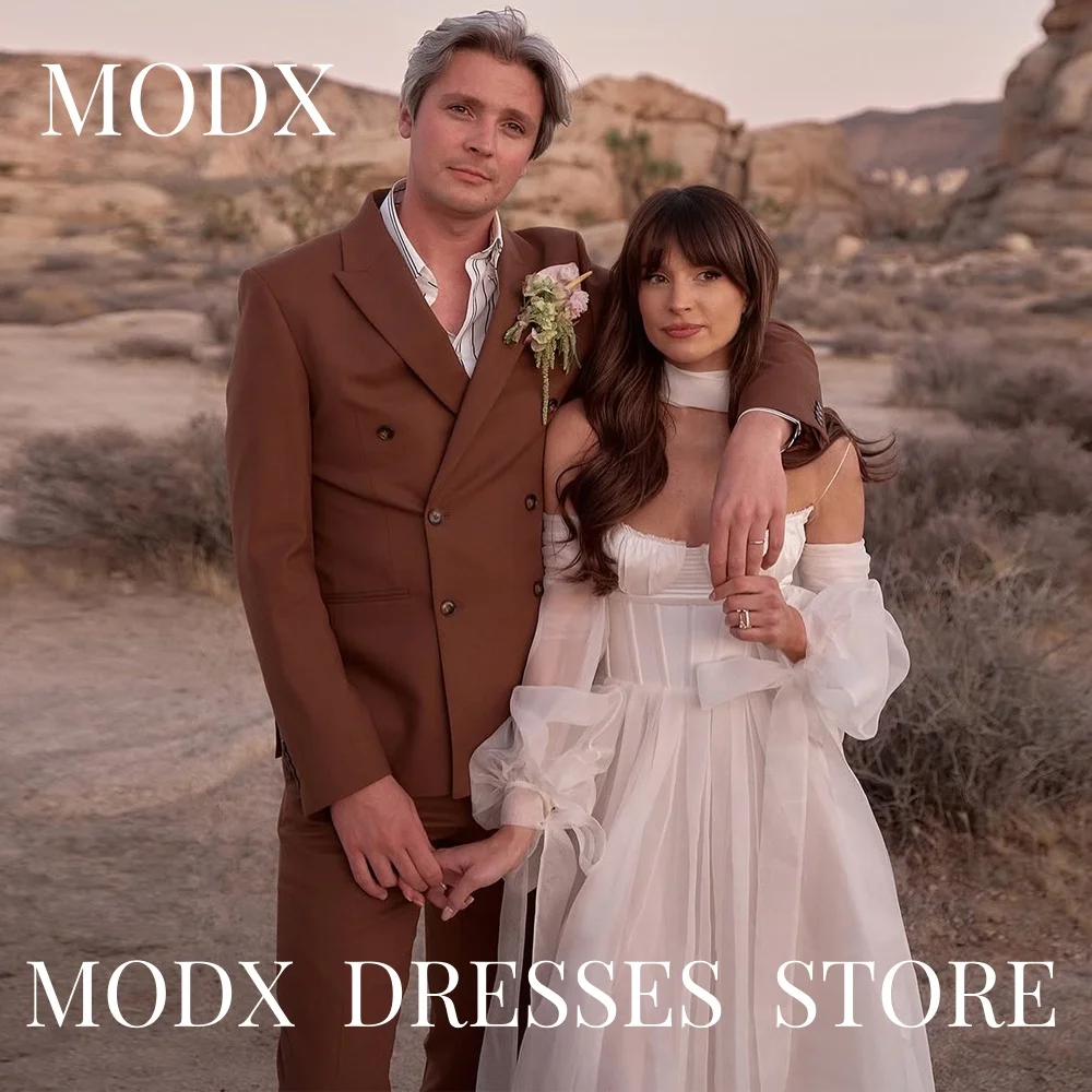 MODX Simple Ivory Off Shoulder A-line Suknie ślubne Sweep Train Long Sleeve Custom Made Bride Gowns Plus Size Zip Back 2025