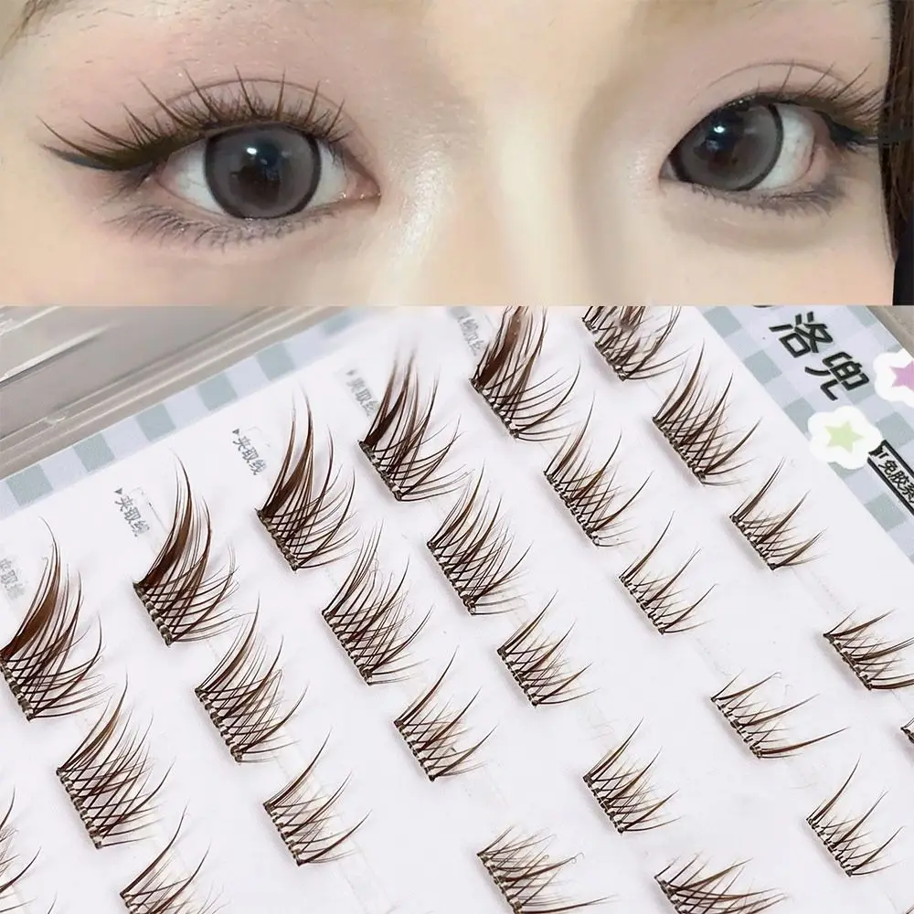 

60Pcs Glue-Free Clusters Lashes 3D Cat Eye Manga Fox False Eyelashes Soft Brown Self-Adhesive DIY Lash Extensions for Women