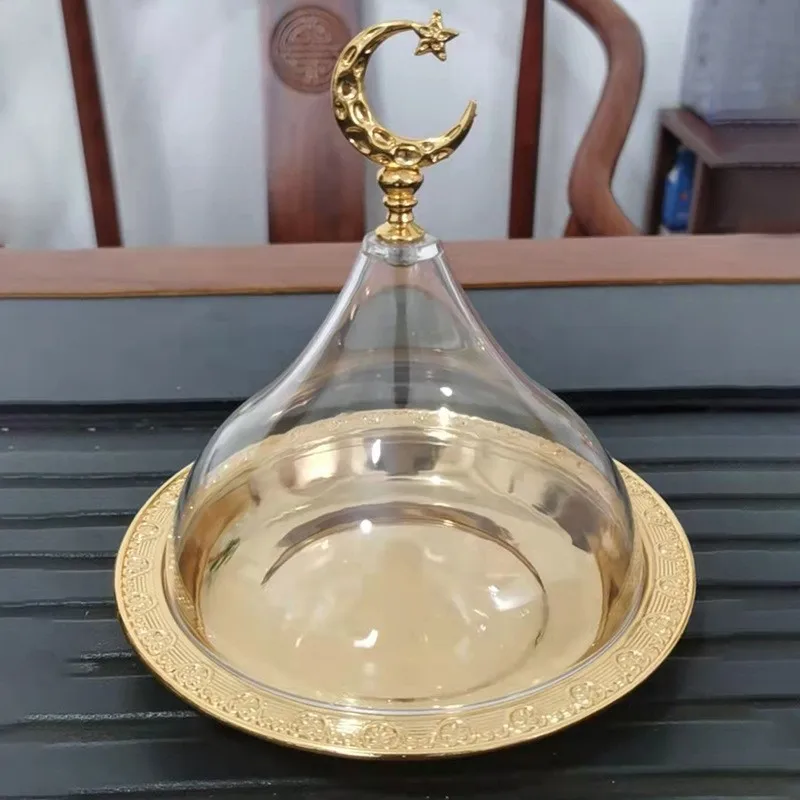 HYS solid color electroplating process women's wrought iron snack storage tray simple transparent acrylic cover