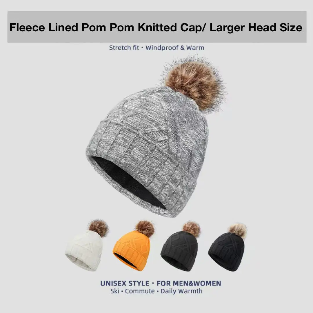 

Winter Knitted Cap for Men and Women Warm Solid Color Jacquard Hat Fleece-lined Thickened Outdoor Cold-proof Hat Cycling Cap