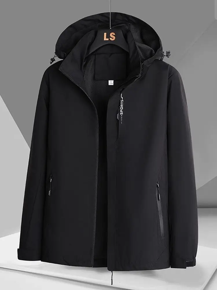 

Spring Autumn Men's Outdoor Windproof Jaet Thin Removable Cap Breathable Climbing Clothes Polyester Fiber Long Sve Zipper