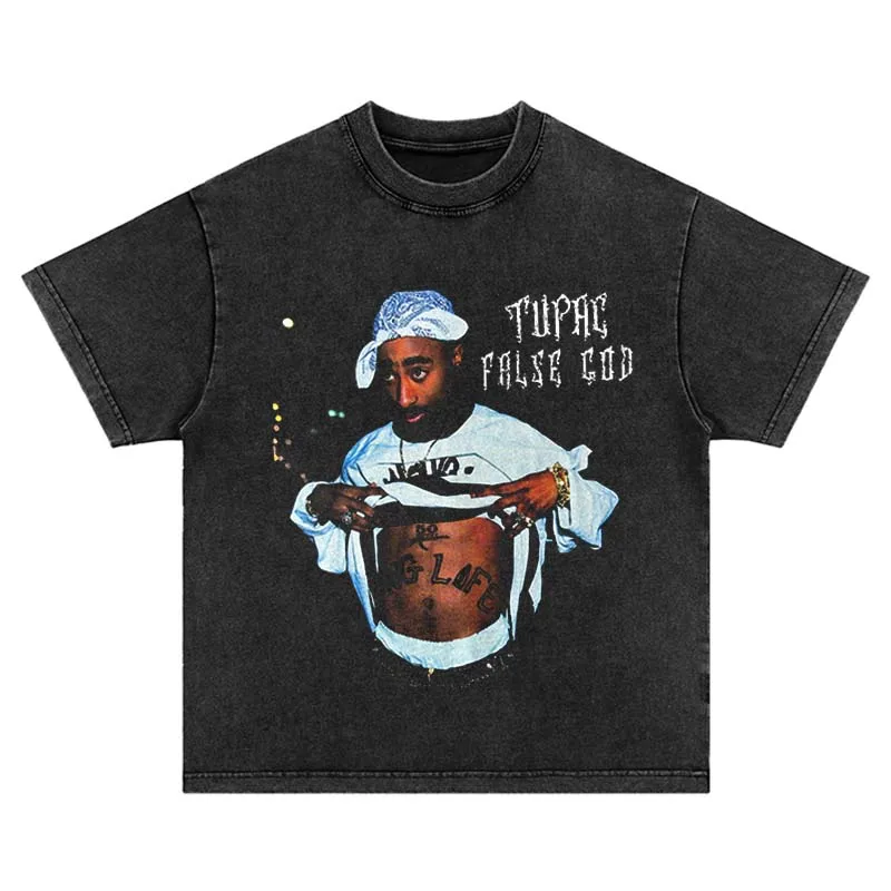 Men Hip Hop Rap 2pac Graphic Print T Shirt Summer Casual Short Sleeve T-Shirts Tops Fashion Tshirts Streetwear Vintage Tupac Tee