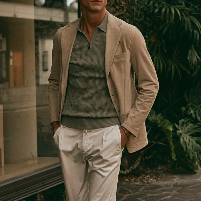 

Повседневная мужская осенне-зимняя куртка в деловом стиле, модный пиджак с отложным воротником, мужское пальто