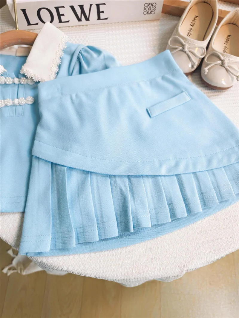 Summer Princess Clothing Sets Girls Short Sleeve Suits Polo Shirt+Skirts 2Pcs Kids Fashion College Style Outfits 3-8 Years