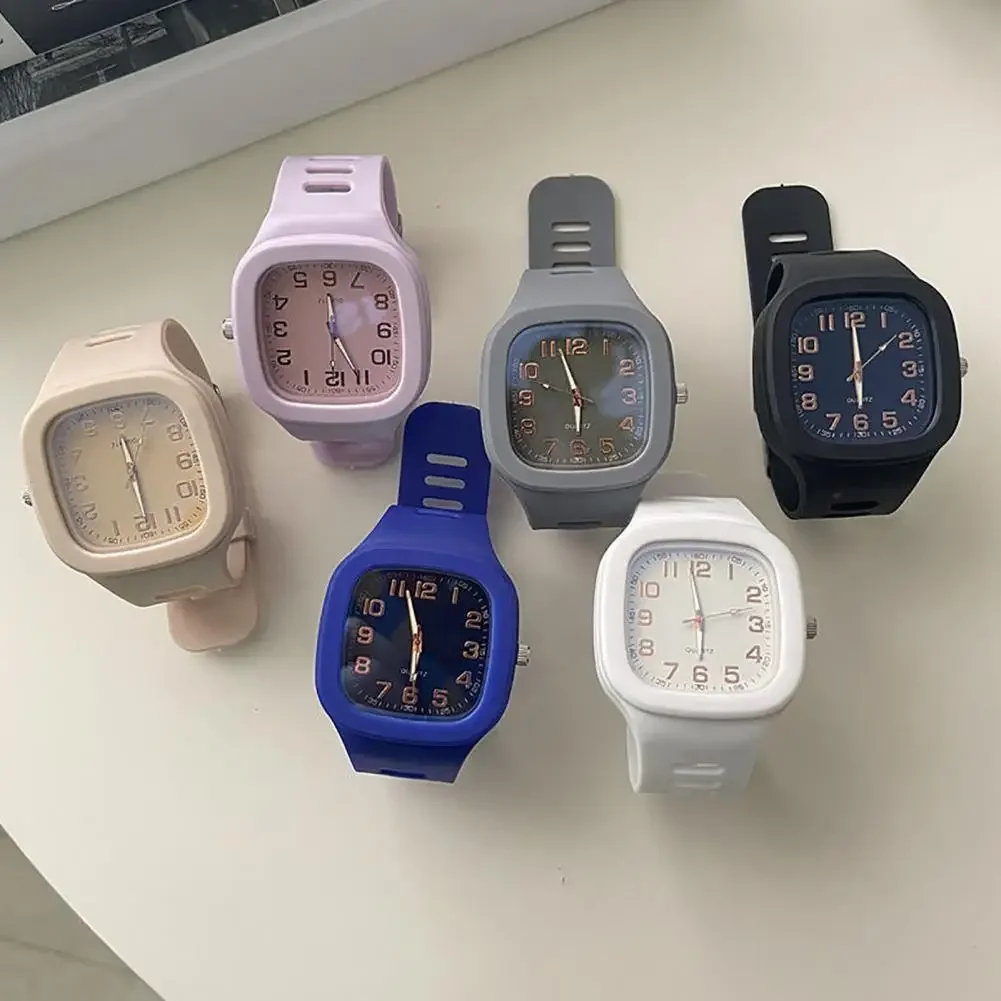 fera grande cuadrada del reloj del cuarzo de la correa de silicona relojes de pulsera del estudiante reloj ocasional de la manera multicolore para