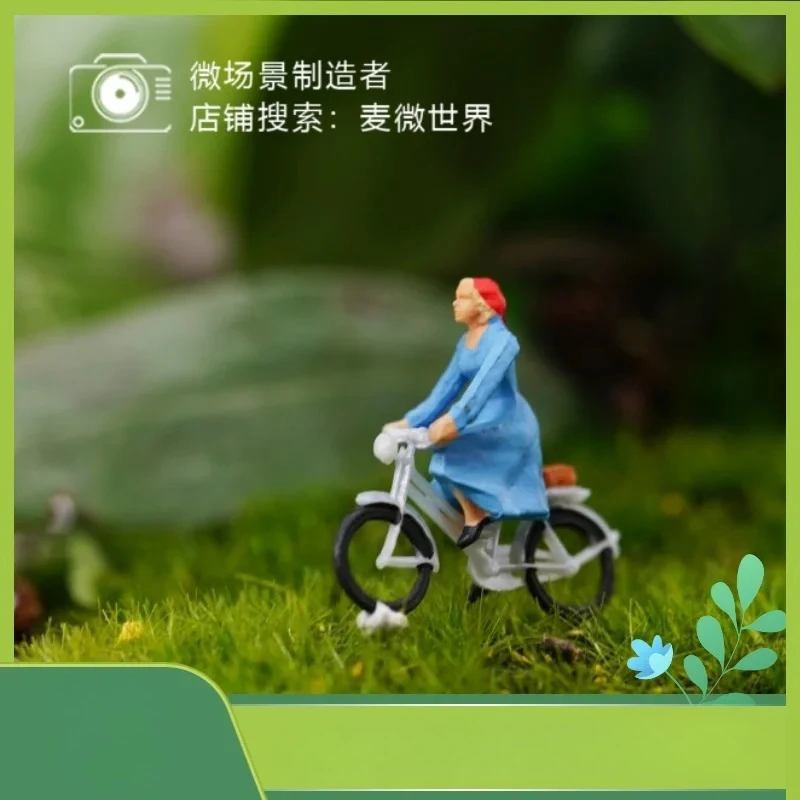 1:87 Cycling Bicycling Riding Mountain Bike Miniature Scene Diorama Figures Model Micro Photography Props Fairy Garden Figurines