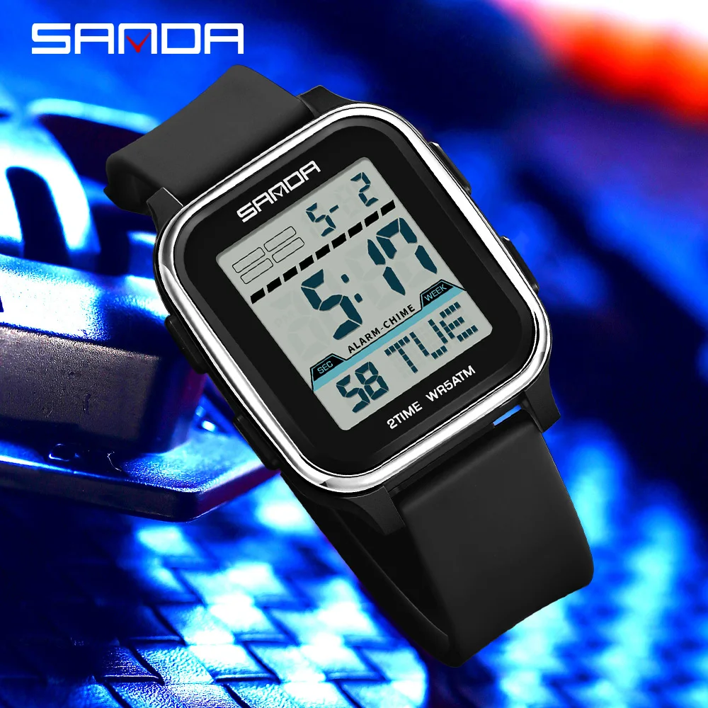SANDA New Fashion Trend Men's Timing Electronic Watch Outdoor Sports Luminous Week Display Multi functional Waterproof Watches﻿