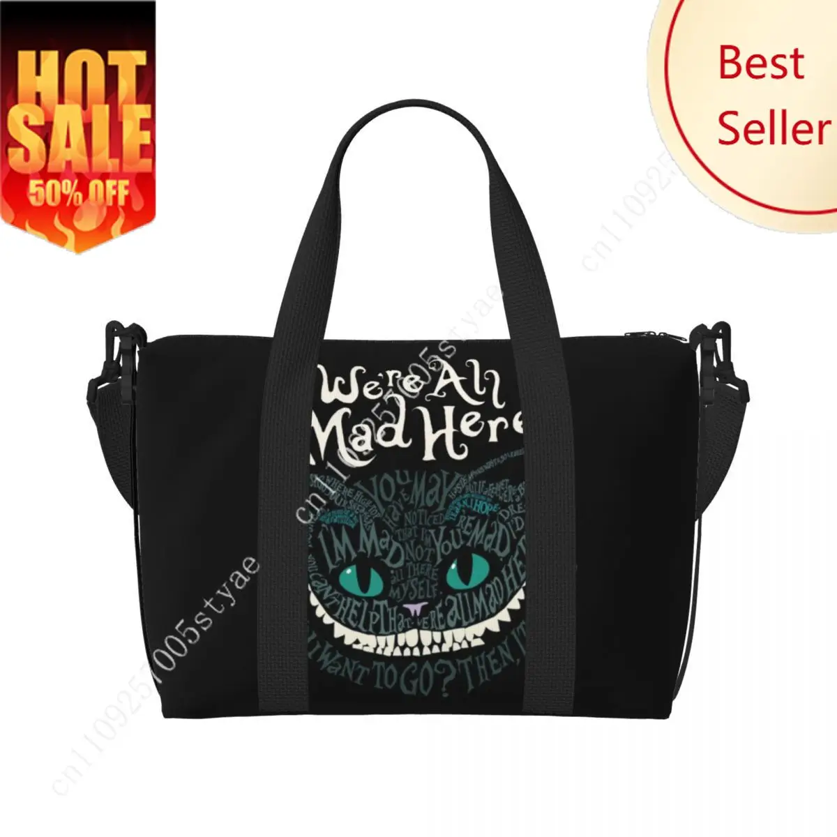 

Custom Cheshire Cat Groceries Shopping Tote Bags Women Large Capacity Alice We're All Mad Here Wonderland Beach Gym Travel Bags