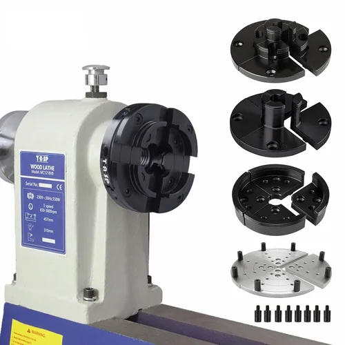 Portabrocas de torno de madera de 4 ""con juego de 4 mordazas M33 1"" M18 y mordazas de pasador redondo reemplazables para carpintería Hobbies DIYer