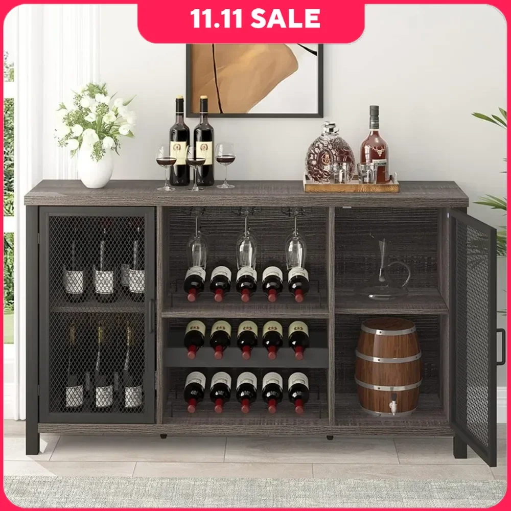 

Wine Bar Cabinet, Rustic Coffee Cabinet for Liquor and Glasses, Kitchen Sideboard Buffet with Rack Storage