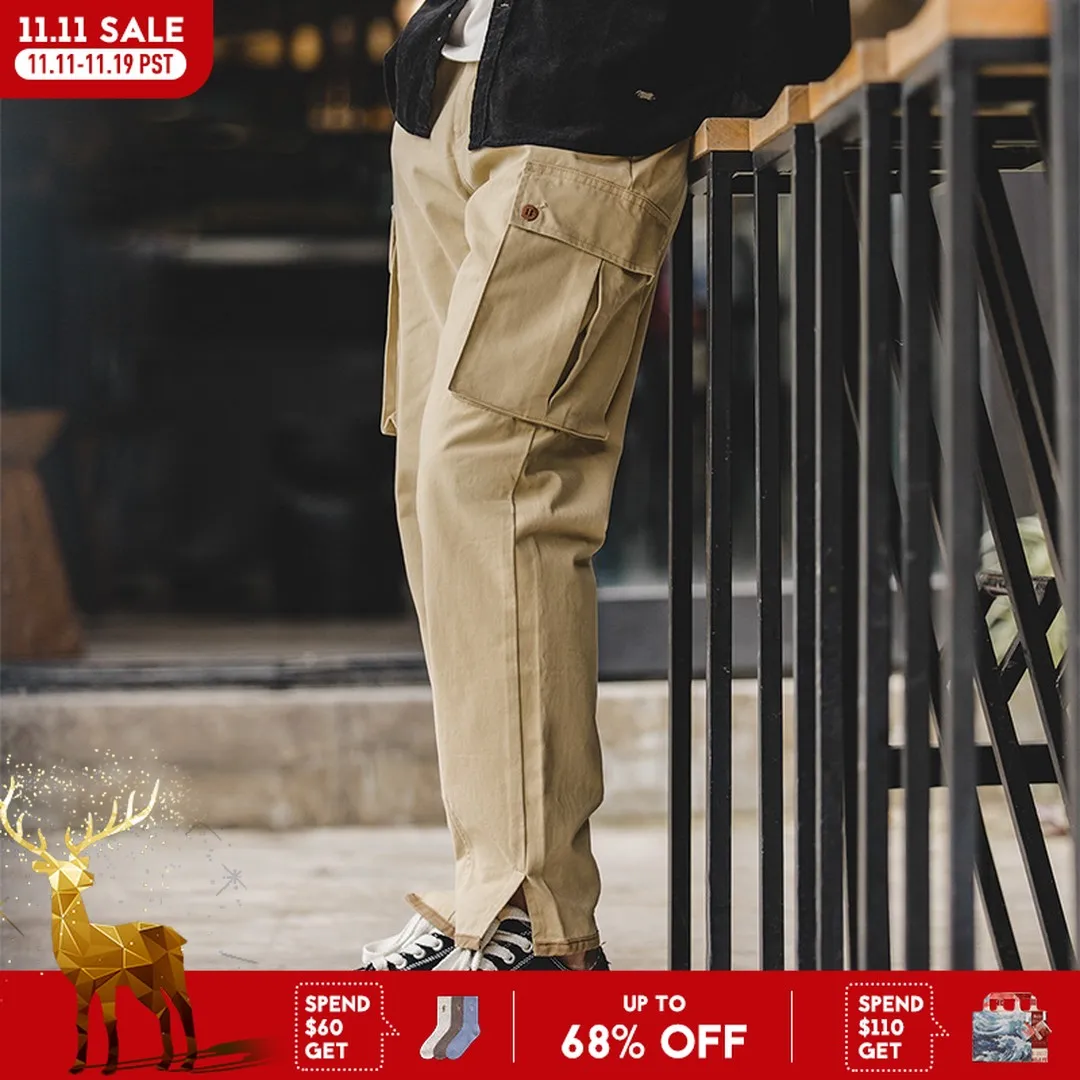 

Винтажные брюки-карго цвета хаки Maden для мужчин, повседневные прямые брюки со средней талией, универсальные брюки с несколькими карманами на весну и осень