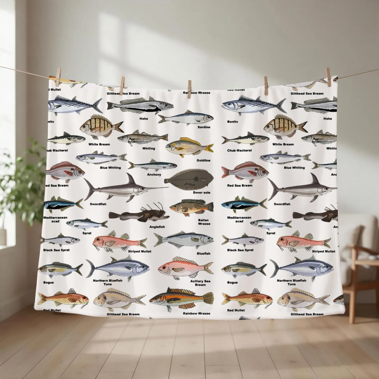 Vintage Fish Identification Chart Fishing Throw Blanket Weighted Hair Kid'S Polar Blankets