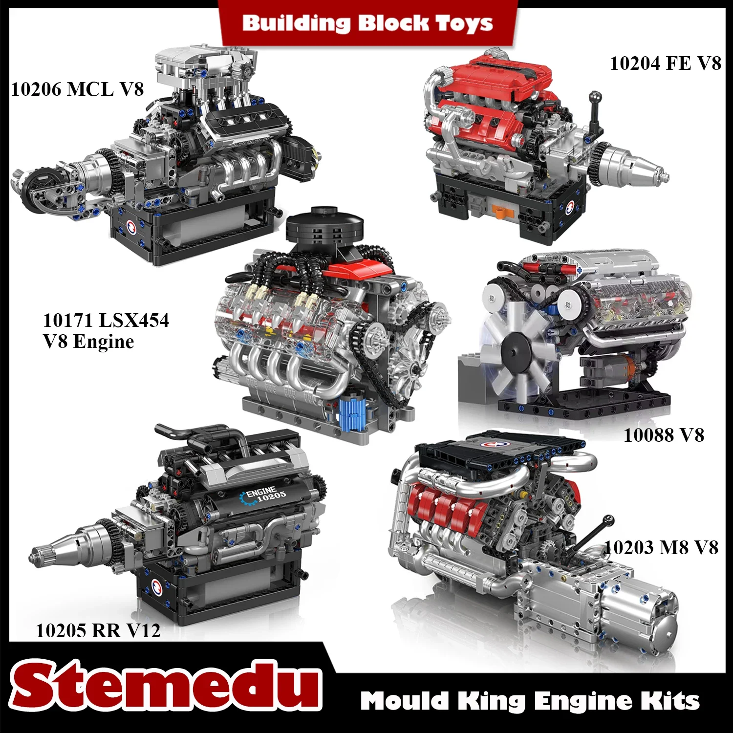 Mould King 10171 10131 10203 10193 V8/V12/W16 Engine Model Kit Building Block DIY Collectable 8-Cylinder Combustion Toys