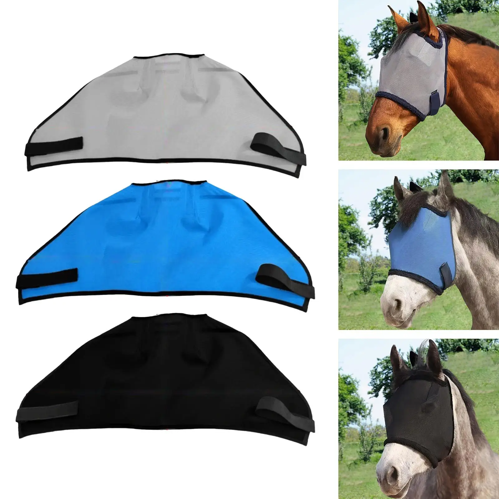 Protective Mesh Horse Fly Mask Breathable Eye Shield Face Cover for Pasture Ranch Outdoor Riding