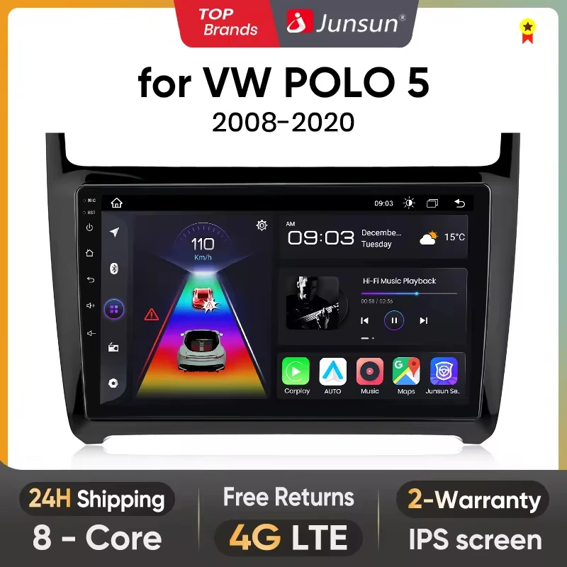 Junsun Wireless CarPlay Android Auto Car Radio for VW Volkswagen POLO 5 sedan 2008-2020 RDS GPS 4G WIFI Multimedia autoradio