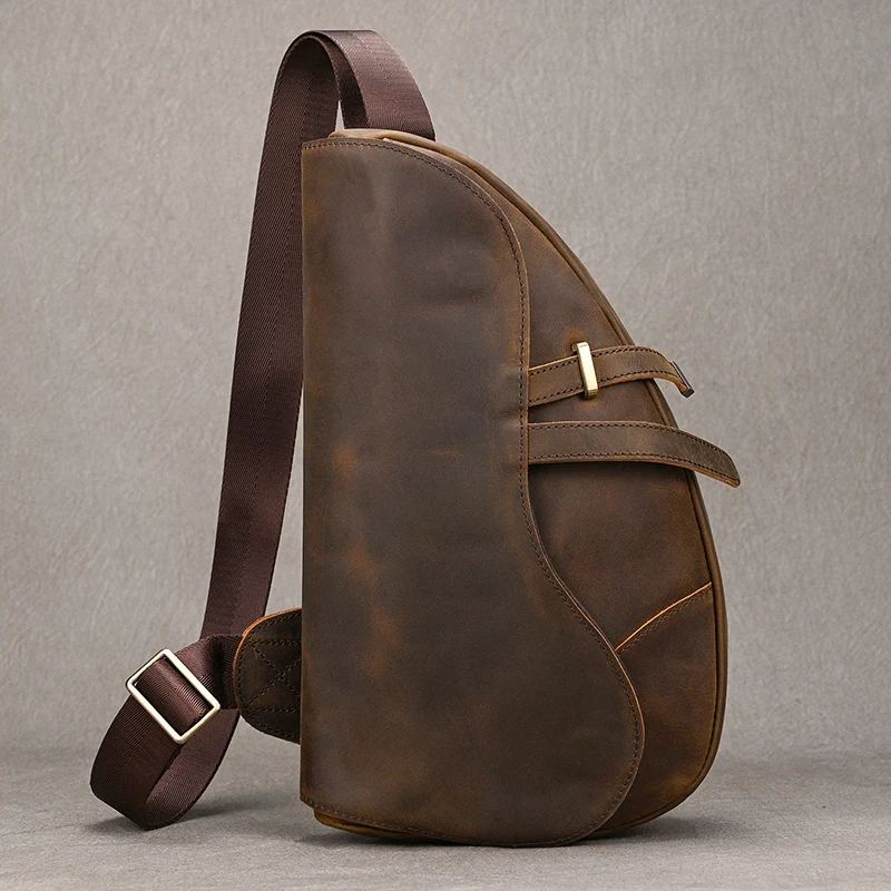 Genuine Leather Man Chest Bag iPad Retro Chest Packs Single Shoulder Bag Crossbody Sporty Male Anti Theft Chest Pack Slim Bag