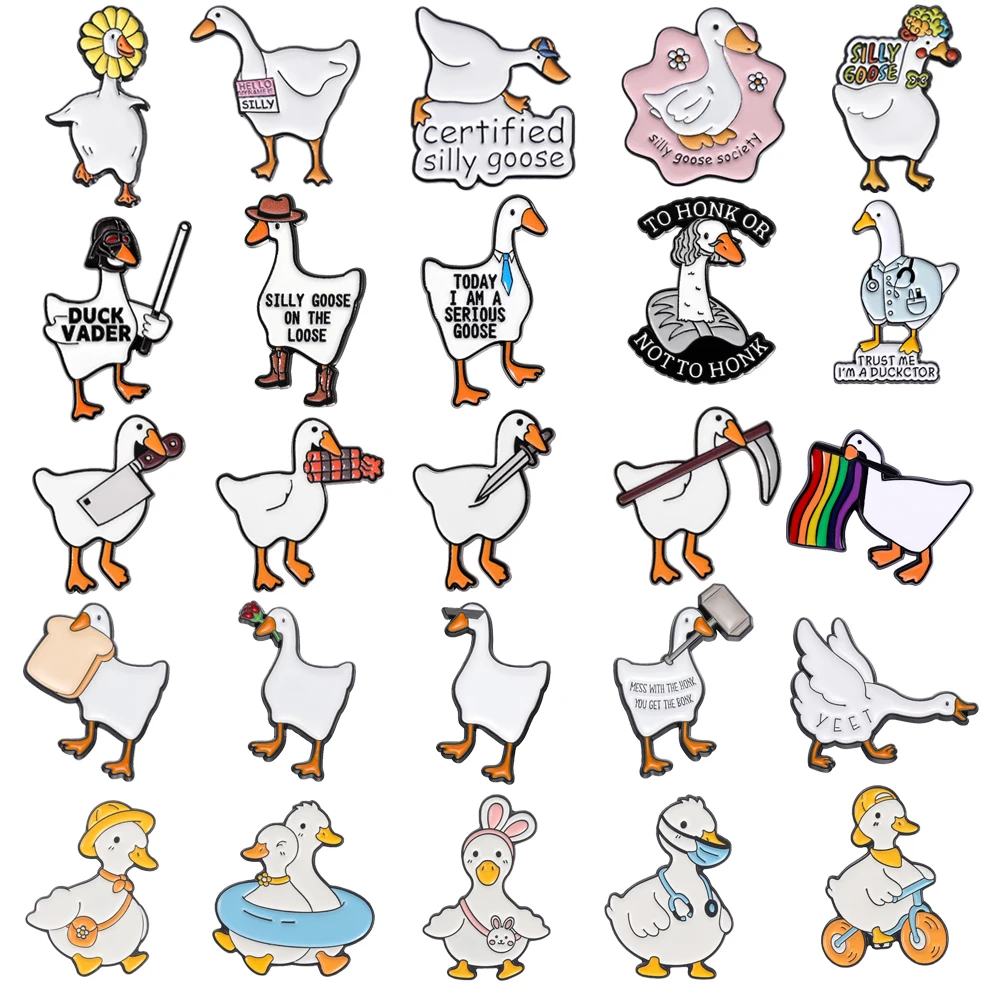 Cute White Duck Brooch Cowboy Doctor Sickle Duck Rainbow Bread Rose Hammer Sunflower Cartoon Duck Badge Lapel Pins Jewelry Gift
