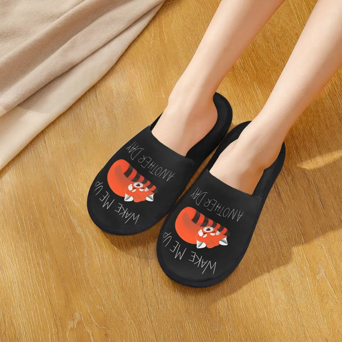 Custom Wake Me Up Another Day Red Panda Slippers Memory Foam Warm Soft Women House Slipper Bedroom Fluffy Shoes
