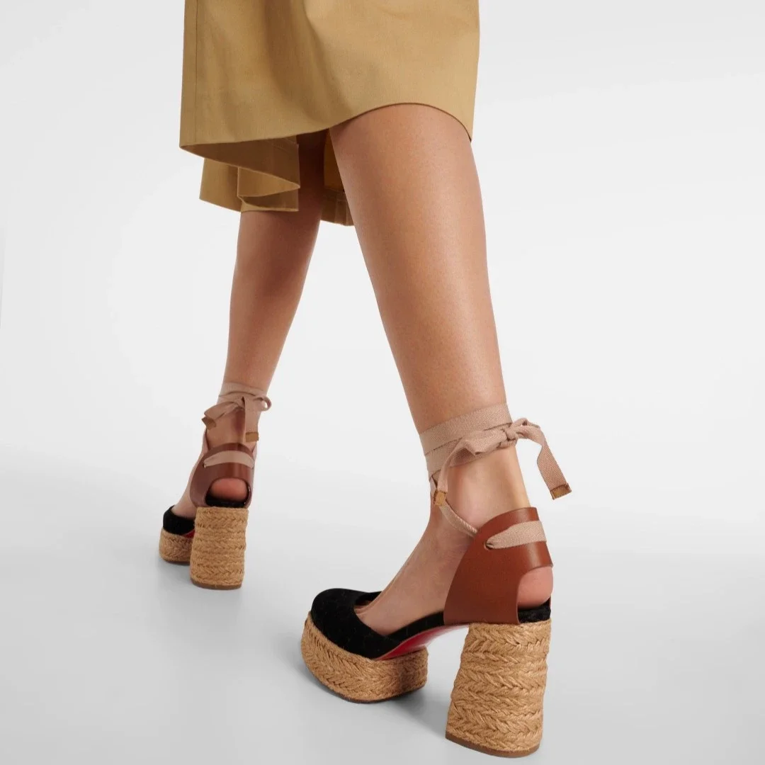 

2025 Summer Women's New Style Braided Enamel Sole Ankle Lace Up Cross Strap Platform High Heel Ankle Buckle Casual Sandals