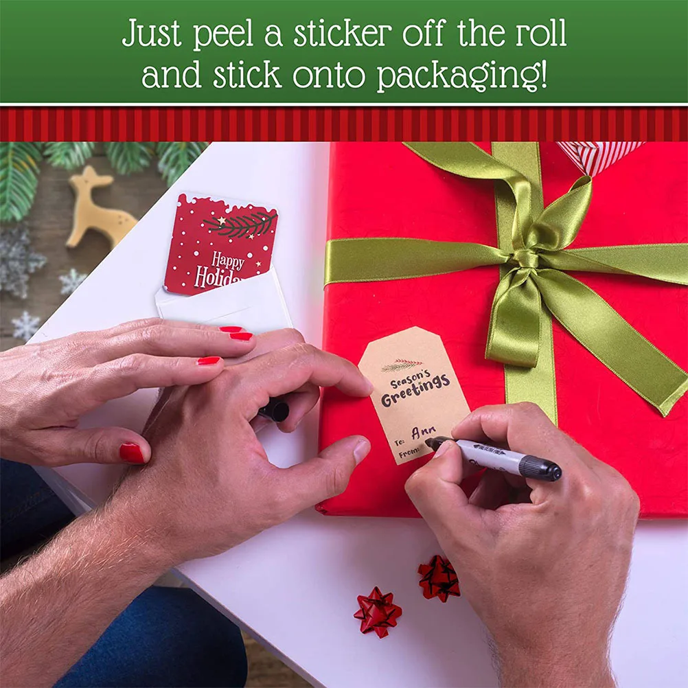 

2 Rolls Christmas Gift Stickers Eco-Friendly Adhesive Decoration Labels for Baking Candy Cookies Bags Xmas Sealing