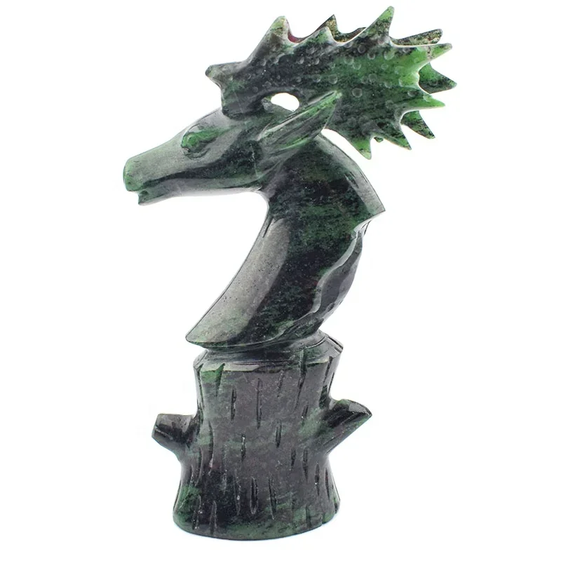 High quality Exquisite Hand Carved Crystal Craft Semi Precious RUBY ZOISITE Statue Deer Head ls Gift