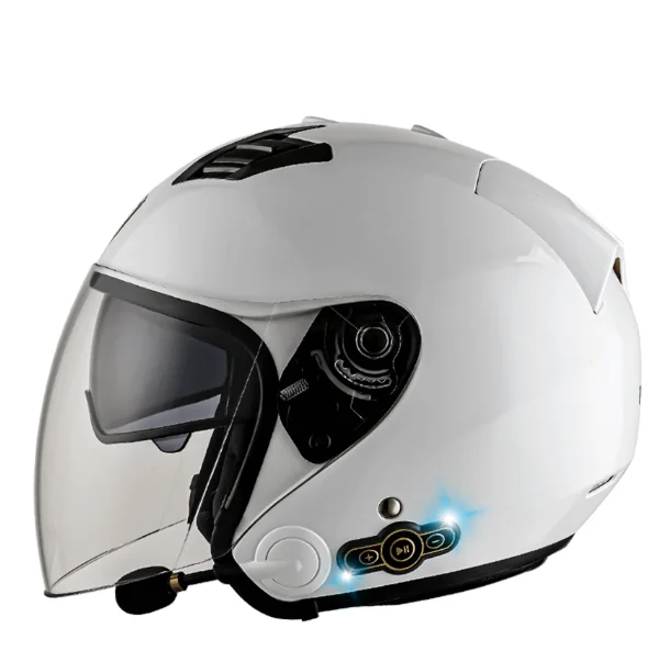 NONE DOT-zugelassener 3/4 Motorradhelm mit offenem Gesicht, integriertem Bluetooth-Headset-Kopfhörer und abnehmbarem Innenfutter 3
