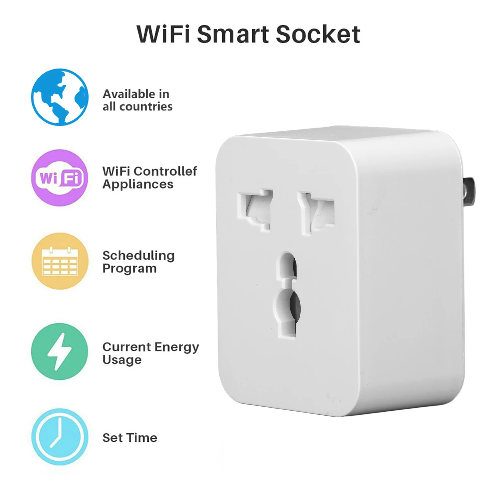 ZK40 Smart Plug 15A PC 2.4G WiFi Bluetooth Outlet with Schedule Timer Function Voice and APP Control AC US plug