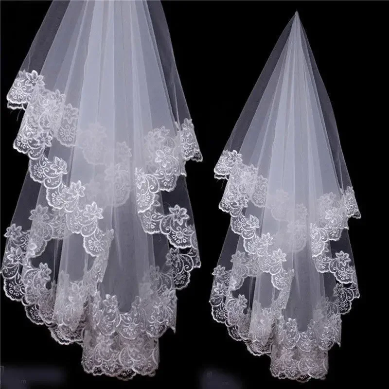 

1T White/Ivory Elbow Wedding Bridal Veil w/o Comb Lace Edge Wedding Accessories