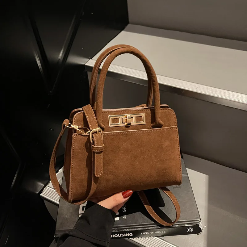 

Autumn and Winter New Retro Women's Bags, Deerskin Velvet Kelly Handbags, Matte Shoulder Crossbody, High-end and Versatile