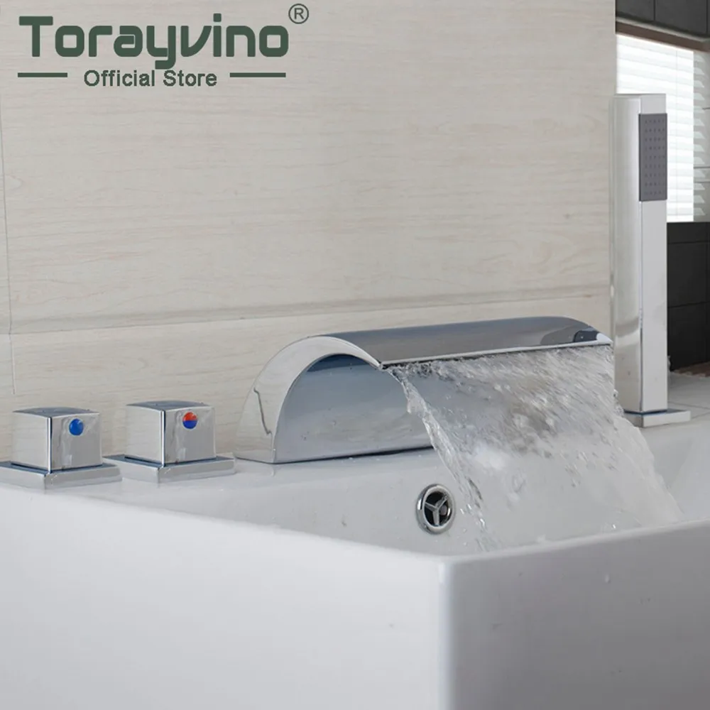 Torayvino Bathroom Faucet Deck Mounted Waterfall Spout Bathtub Shower  Sink Mixer Cold And Hot Mixing Crane Kitchen Washing Tap