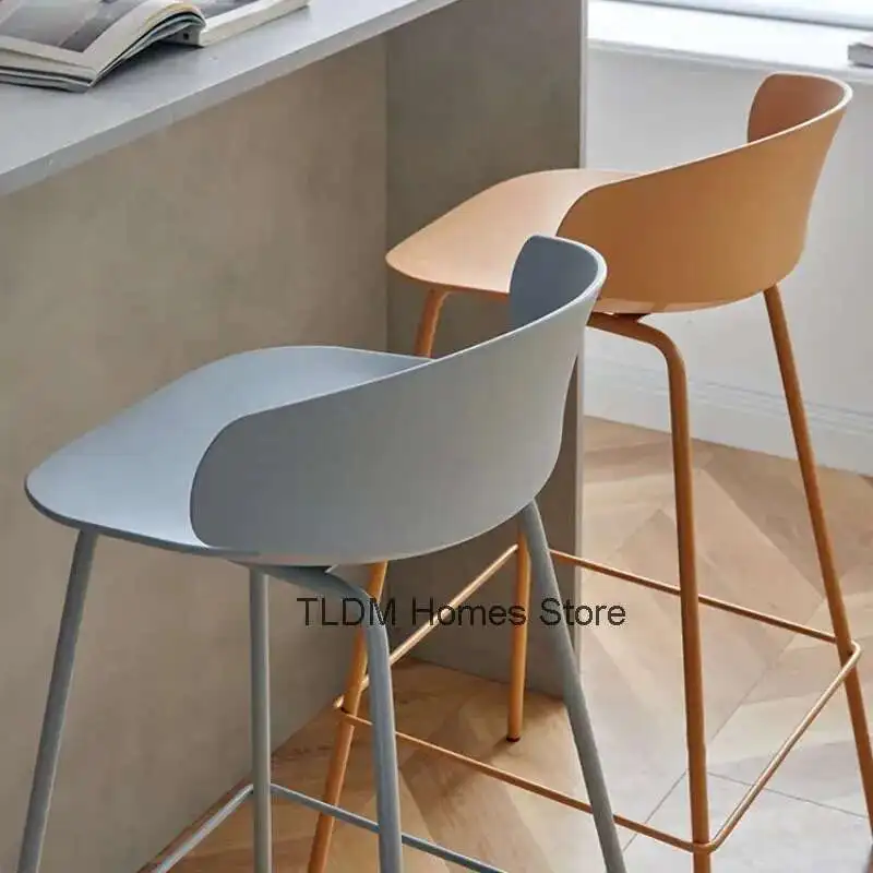 Nordic Plastic Bar Stools Kitchen High Dining Chairs Counter Designer Household Backrest Bar Chair Creative Hotel Stool