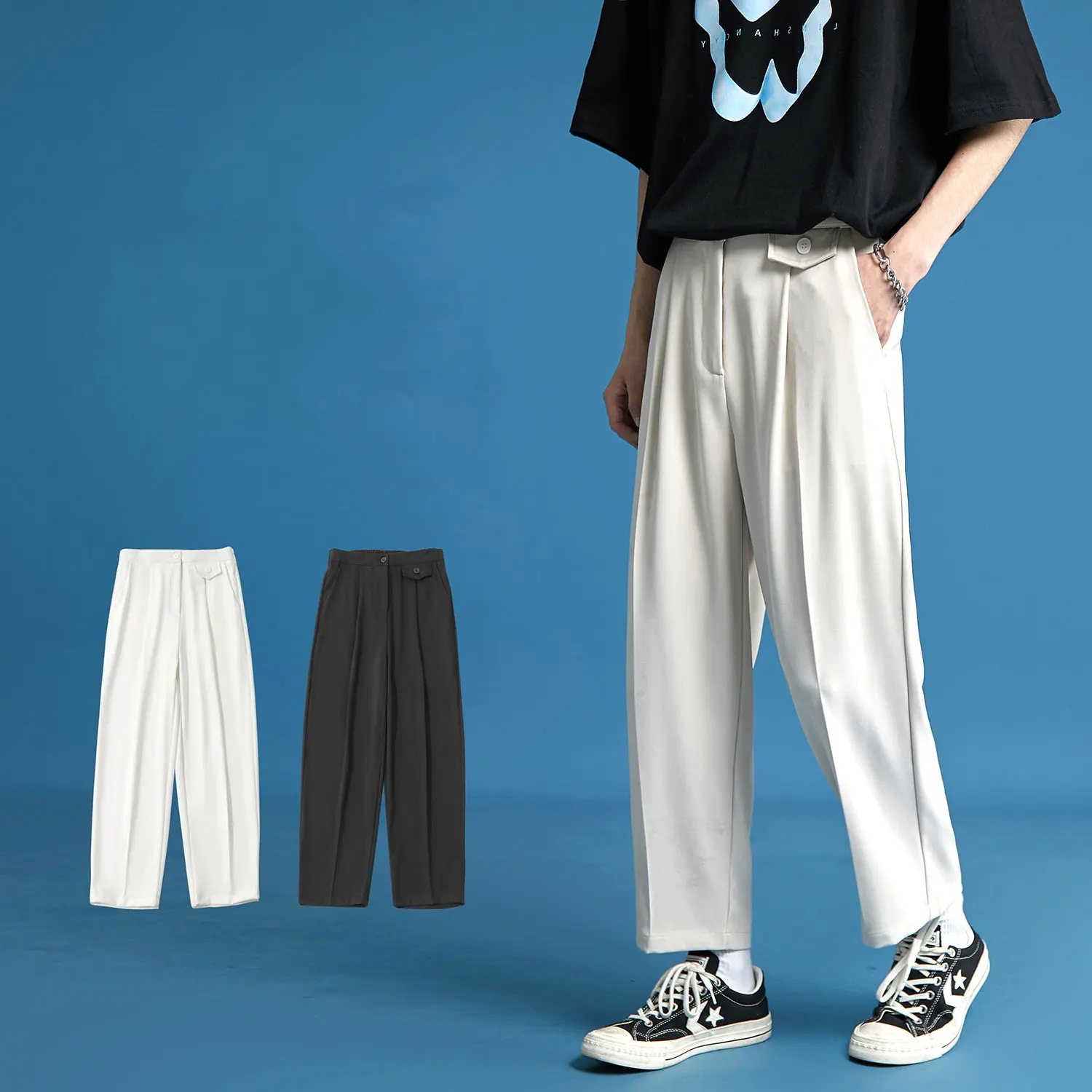 

Летние мужские свободные брюки прямого кроя, укороченные, тонкие, широкие, повседневные, в корейском стиле, в стиле Хонконг