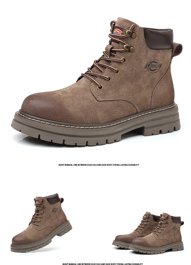 Echtes Leder Herrenstiefel Outdoor Freizeitschuhe für Männer Plateaustiefel Knöchelstiefel Hochwertige Herrenschuhe Männliche Motorradschuhe – Detail 19