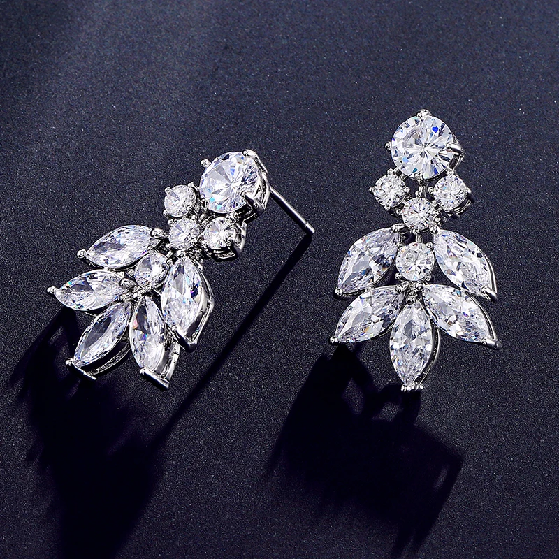 ZAKOL Fashion Marquise Cut Cluster Flower Zirconia Stud Earrings Shiny Crystal Leaf Bridal Wedding Jewelry for Women EP2240