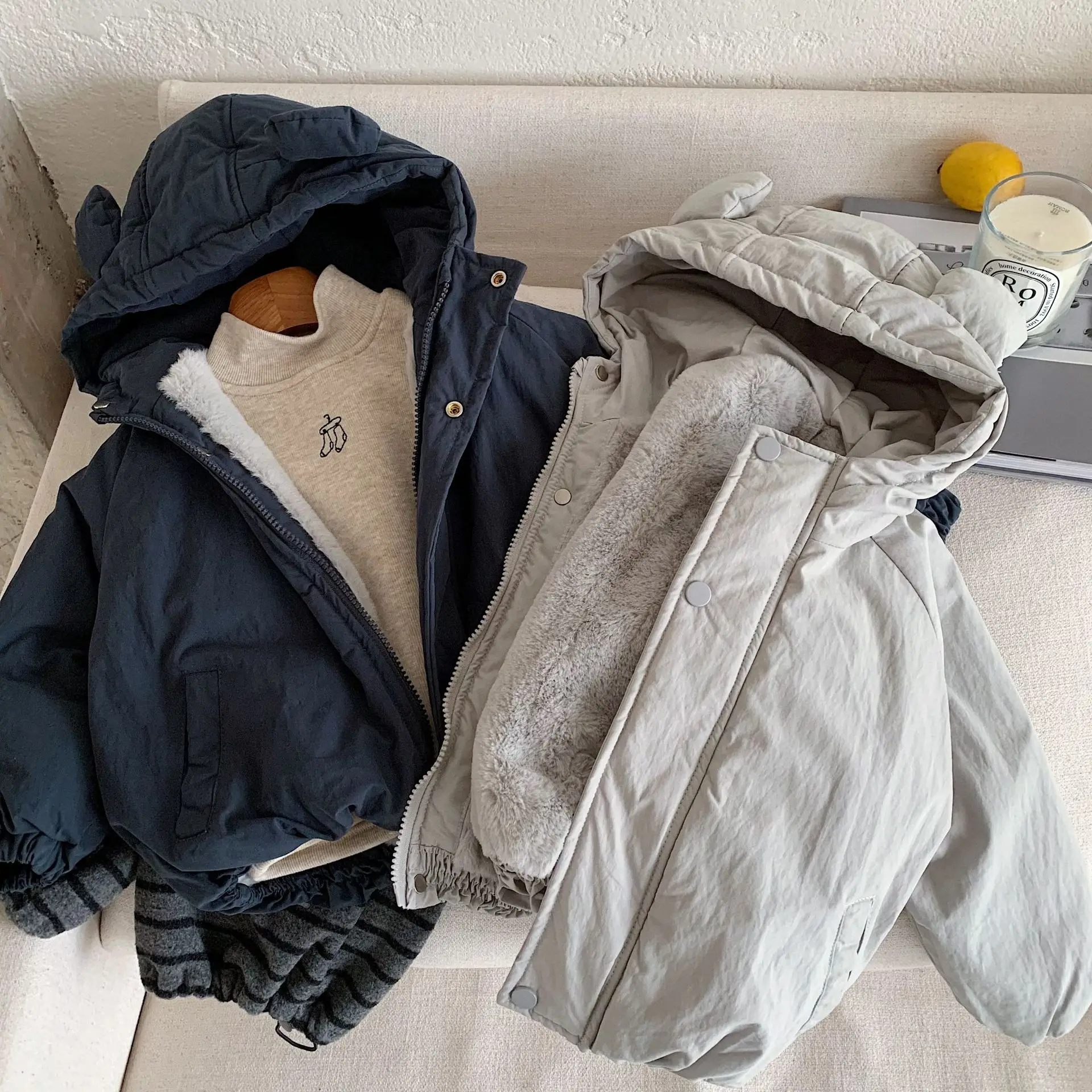 Korean Winter Children Boy Parkas Hooded Thick Warm Kids Baby Boy Outerwears Loose Plus Velvet Infant Boy Jacket Little Boy Coat