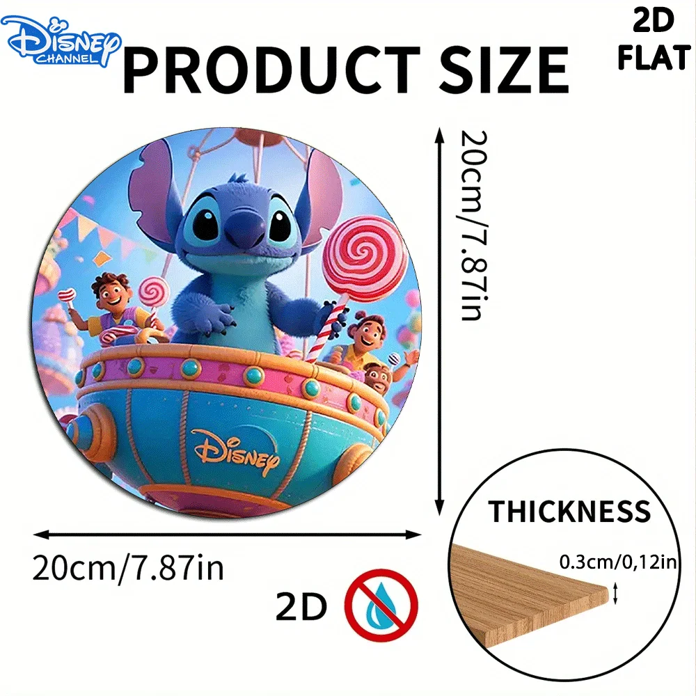 مسطح 2D، 2D ديزني ديكور المنزل الرسمي 1 قطعة 7.87*7.87 بوصة لوحة باب خشبية مستديرة معلقة غرزة بالون الديكور - الطراز الحديث