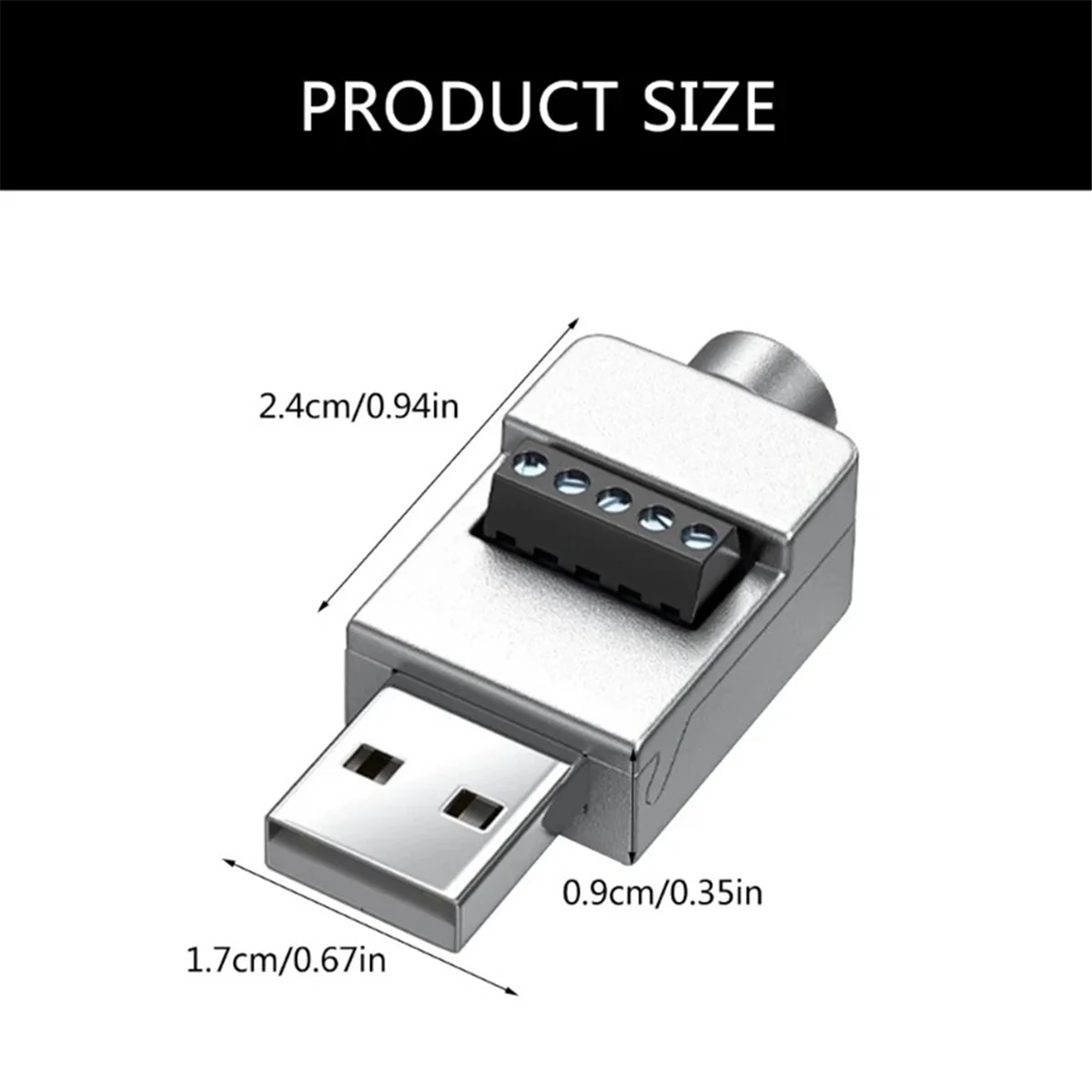 ABAB USB2.0 Solderless Adapter Metal Case USB 2.0 Terminal Block Data Connector USB Screw Terminal Board Plug Female