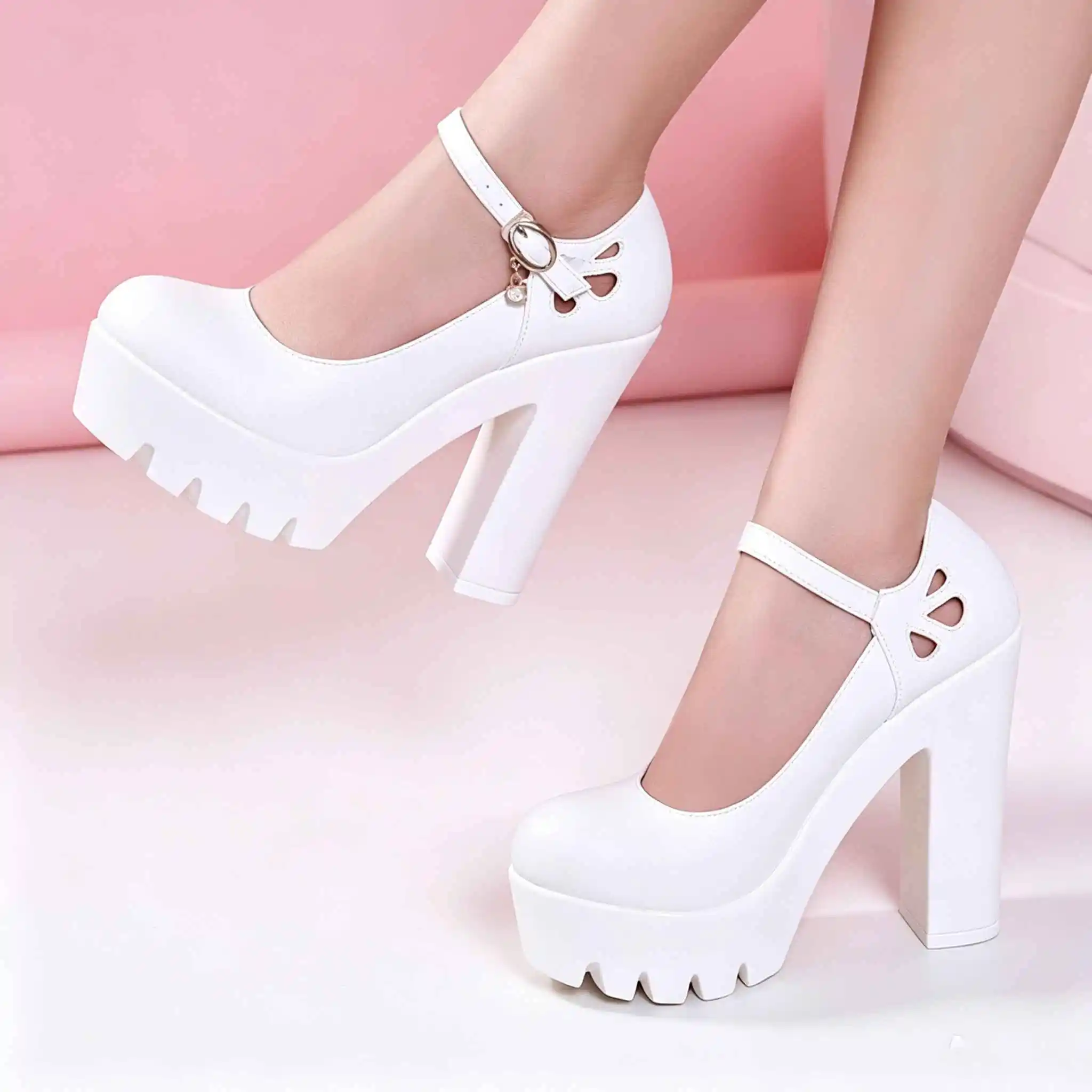 Plus Size 32-43 Block Heel Platform Shoes Women Pumps 2026 Spring High Heels Shoes Ladies Office Shoe Elegant Wedding Shoes