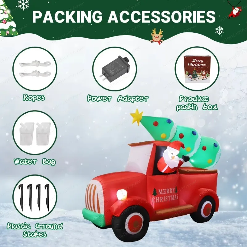 2.2M long factory inflatable car Christmas decoration, featuring Santa Claus driving red car LED lights