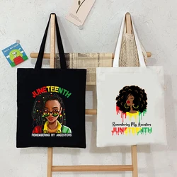 Juneteenth Black Girl Print Women Canvas Handbag 1865 Black History Fashion Tote Bag Black Power Women Men Harajuku Shoulder Bag