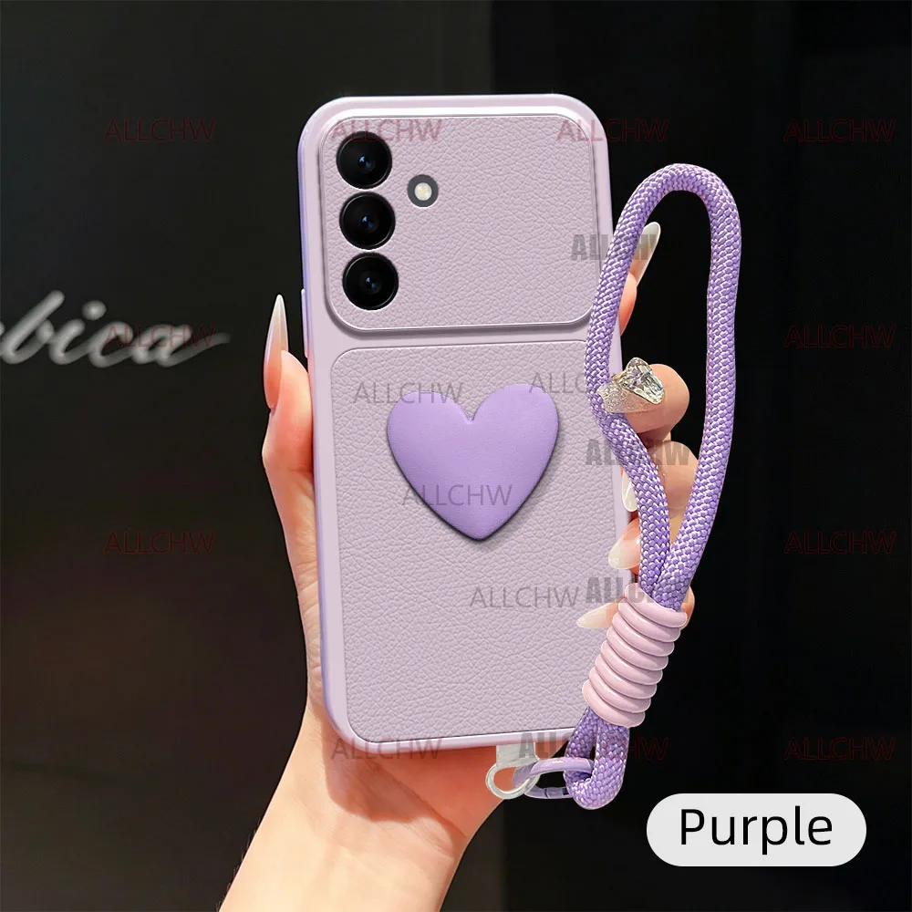 For Samsung A37 A57 A27 For Samsung A16 Shockproof Cover Hand Strap Love Heart Leather Phone Case
