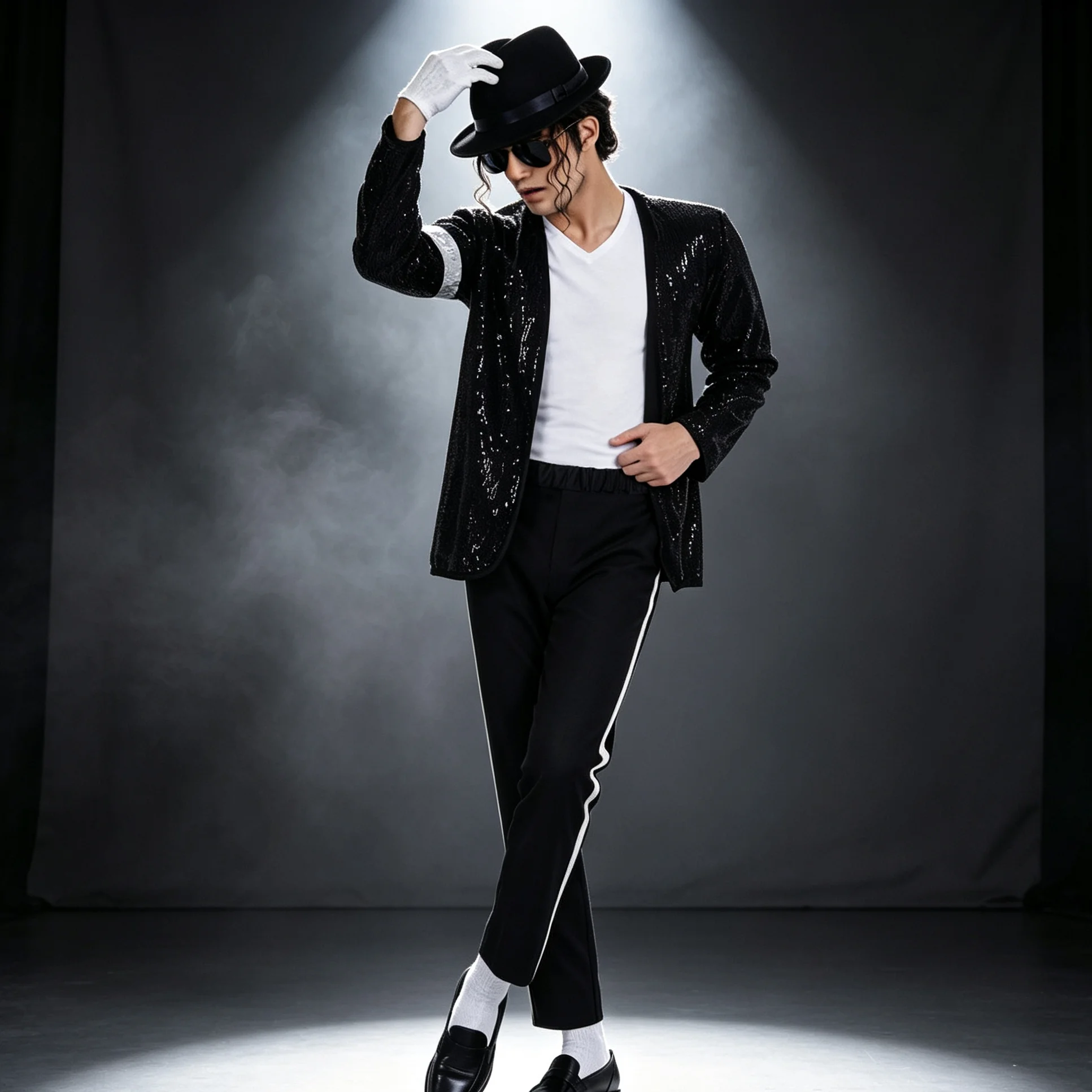 Michael Jackson Adult Cosplay Costume, Sequin Jacket with Hat Glasses Gloves Leg Warmers Full Set Halloween Carnival Fancy Dress