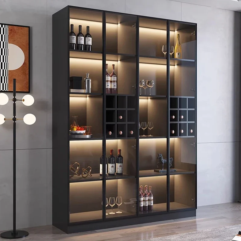 Glass Living Room Wine Cabinets Display Kitchen Wall Home Wine Cabinets Racks Liquor Mueble Licorera Restaurant Furniture QF50JG