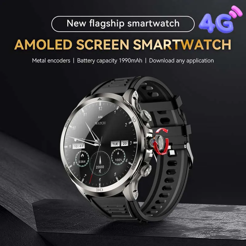 New 4G Watch H19 SIM Card 4G Network 1.95inch Amoled Screen 900W Camera GPS WIFI Smartwartch Phone Men Smart Watch APP Download