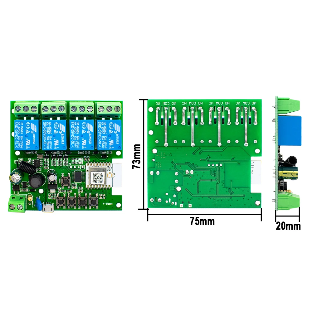 Zigbee 4-канальный интеллектуальный модуль автоматизации 4-канальный интеллектуальный переключатель 220 В 12 В 24 В 10 А реле работает с приложением Alexa Google Assistant Tuya