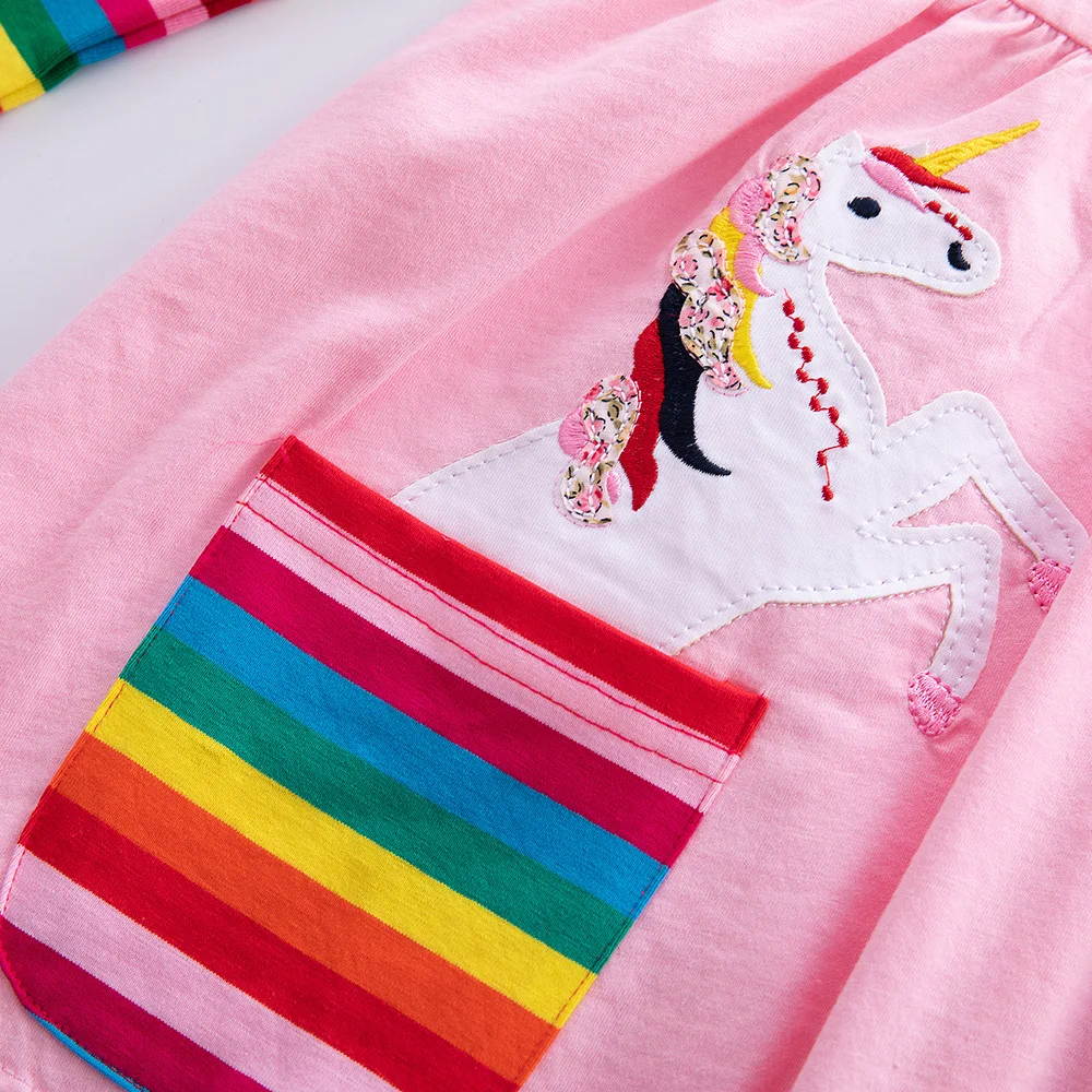 Langärmliges Einhornkleid für Mädchen, Herbststickerei, zwei Taschen, Regenbogenärmel, 81035 – Detail 26