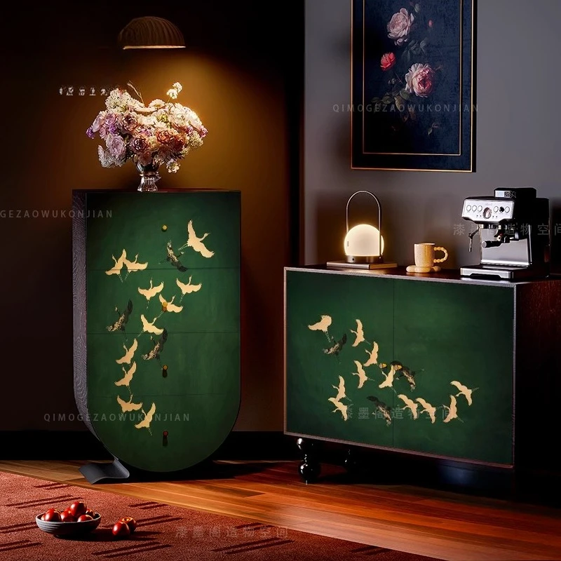 Chinese Style Ancient Charm Solid Wood Four-Drawer Cabinet Entrance Decoration Living Room Storage Cabinet