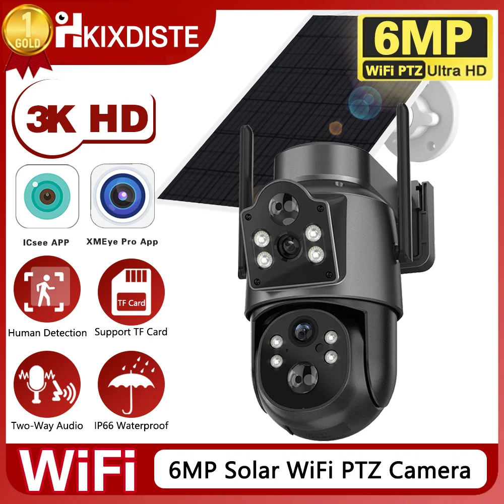 

6MP Low Power Solar Camera WiFi Outdoor Wireless Two-Way Audio Night Vision Surveillance Security Protection CCTV PIR IP Camera