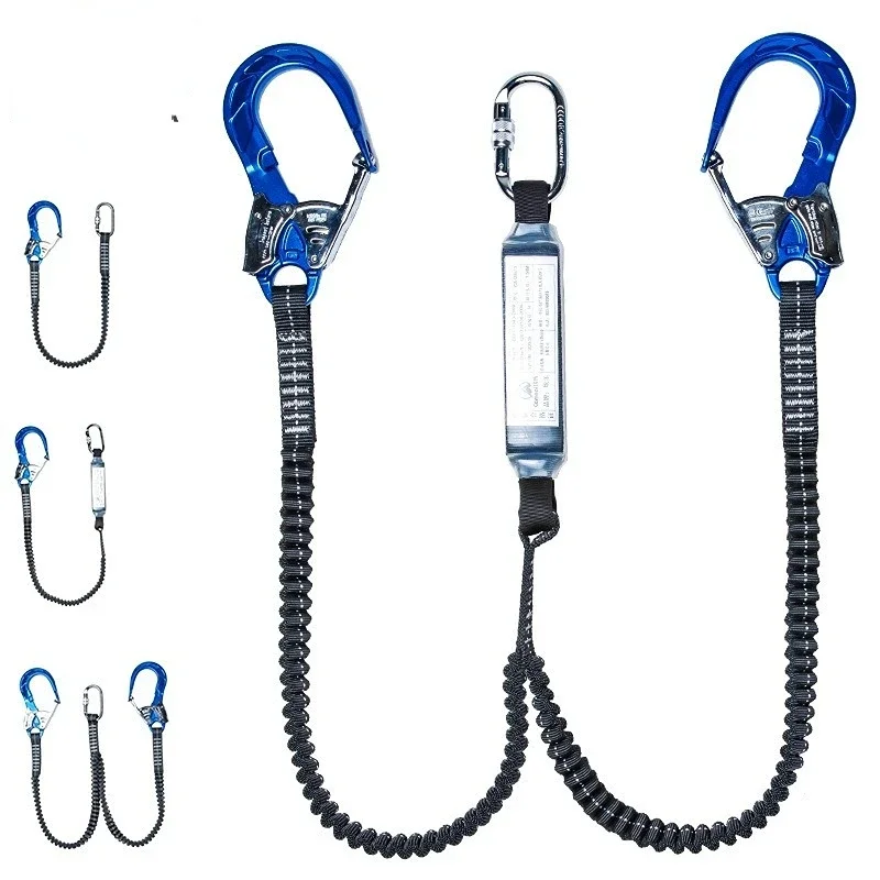 Outdoor High-altitude Work Anti-fall Safety Rope Double Hook with Buffer Bag Elastic Rope Set Electrician Protection Rope