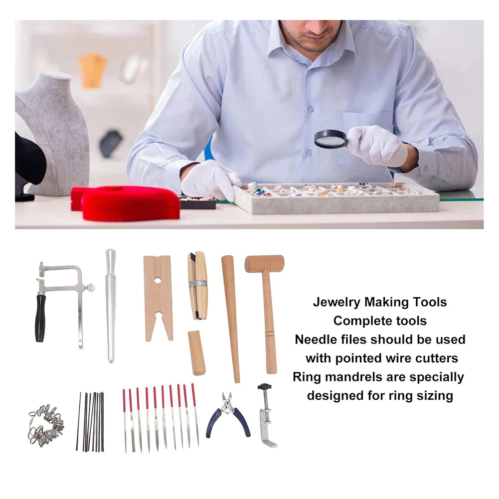 Jewelry Making Tools Jeweler Saw Frame Blade Wire Cutter Needle File Ring Mandrel Jewelry Tool Set for Jewelry Making